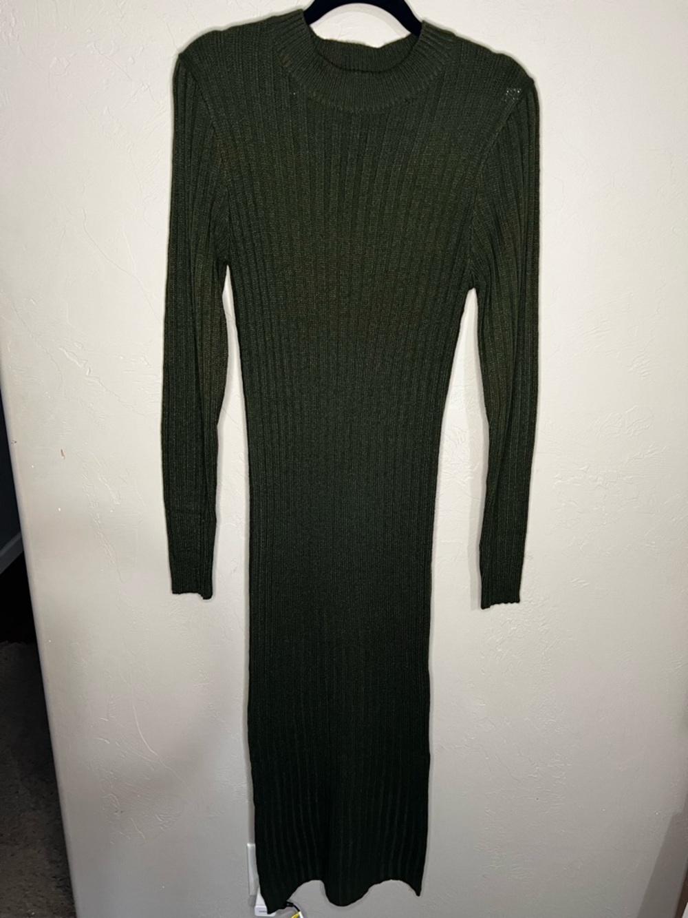 Brave Soul NWT Green Ribbed Sweater Side Slit Fitted MIDI Dress create - Picture 2 of 13